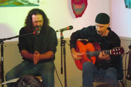 Flamenco masters Fernando Gallego and Jorge Miguel at the MERA school house on June 28